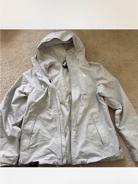 The North Face Light Gray Hooded Rain Shell